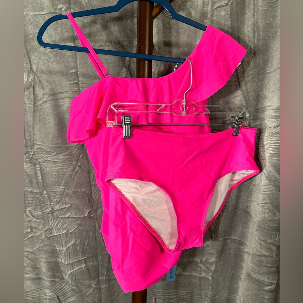 NWT Younique Tankini Bikini Set Hot Neon Pink